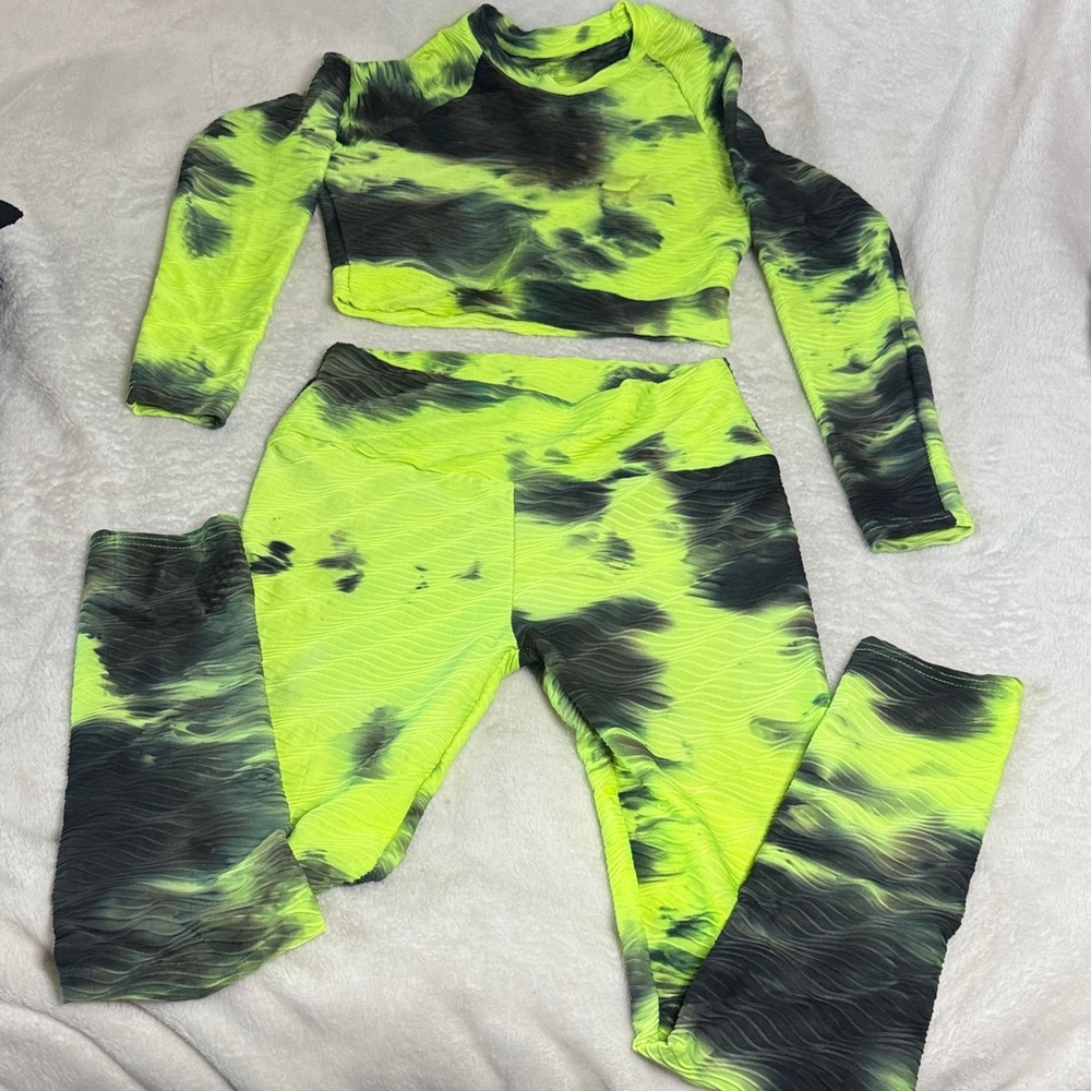 Neon Green and Black Tie-Dye Activewear Set